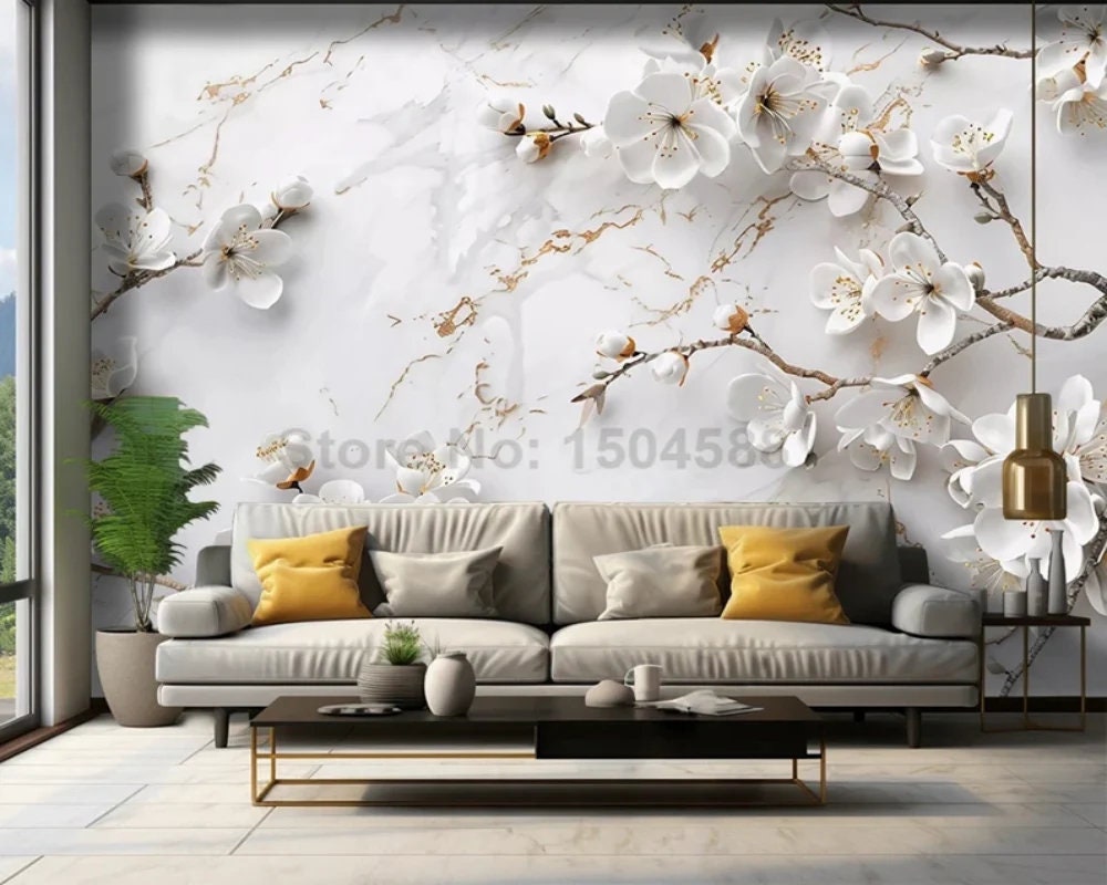 Flowing Floral Figaro 3D Wallpaper, Custom Size Wallpaper, Accent — free download