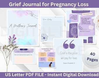 Miscarriage Grief Journal, Pregnancy Loss Therapy Worksheets, Baby Loss Memory Journal, Dear Angel Baby Journal, Instant Printable Download