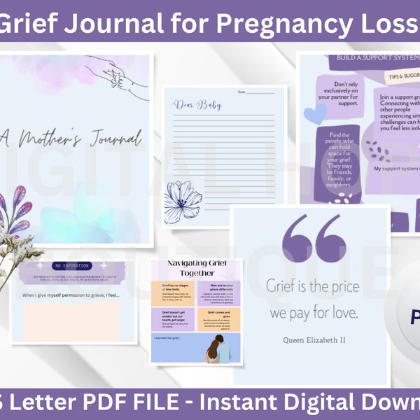 Miscarriage Grief Journal, Pregnancy Loss Therapy Worksheets, Baby Loss Memory Journal, Dear Angel Baby Journal, Instant Printable Download