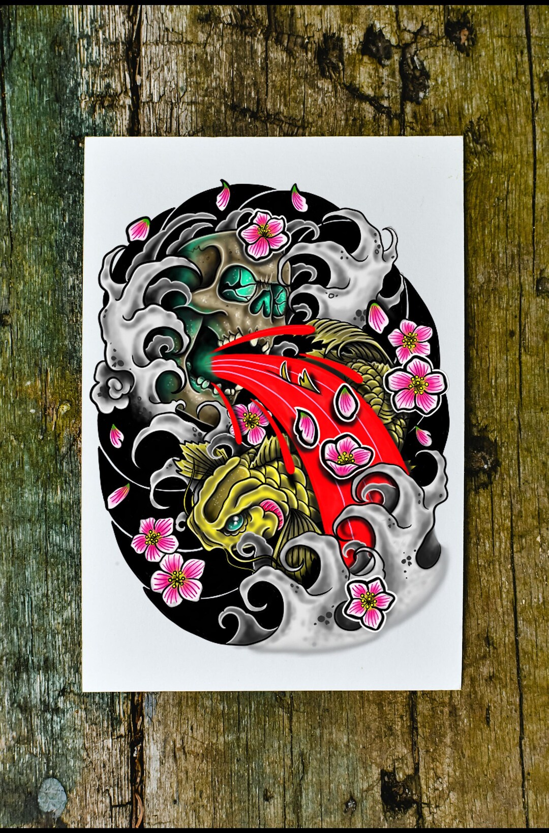 Japanese Style, Koi Fish, Skull, Tattoo Style Art, Wall Art, Digital ...