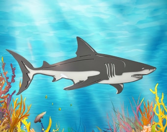 Shark Metal Wall Art - 3D Shark Silhouette - Nautical Wall Art - Ocean Decor - Great White Shark - Beach House Decor - Lake House Decor