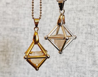 Long Octahedron necklace with a steel chain combined with different minerals Sacred geometry jewelry for the soul.