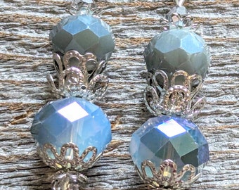 Blue Crystal Earrings: Silver Filigree, Regency Style Jewelry