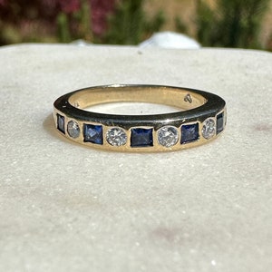18k Gold Diamond and Sapphire Ring | Half Eternity Band | VVS Diamonds | Natural Sapphires | Wedding Band | Anniversary | Gold Ring | Rare