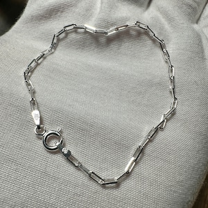 Dainty Paper Clip Link Bracelet, Italy 925 Silver