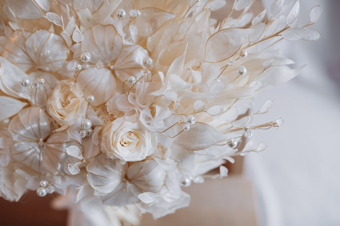 Bridal Bouquet Made of Dried Flowers, Epoxy Resin Flowers, Freezedried Roses and Pearls Etsy