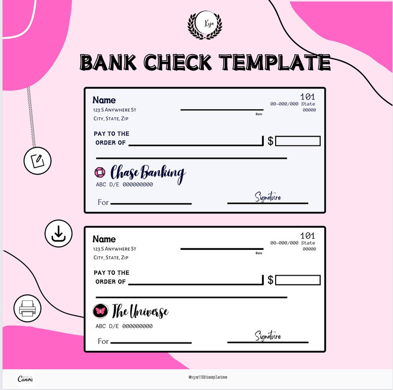 Pink Money Manifestation Checks | Editable Printable PDF Canva ...