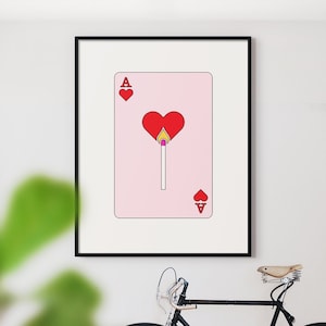 Ace of Hearts Match Poster, große druckbare Kunst, Bar Cart Dekor, College Dorm Poster, Retro Poster, trendige Wandkunst, herunterladbarer Druck