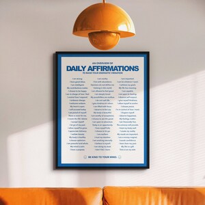 Daily Affirmations Poster, Large Printable Art, Bar Cart Decor, College Dorm Posters, Retro Poster, Trendy Wall Art, Downloadable Print