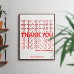Dankeschön Poster zum Mitnehmen, große druckbare Kunst, Barwagen Dekor, College Wohnheim Poster, Retro Poster, trendige Wandkunst, herunterladbarer Druck