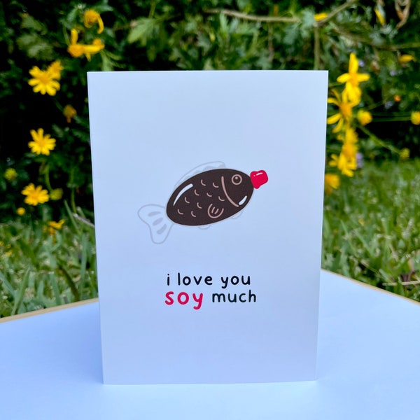 I Love You Soy Much Soy Sauce Fish Greeting Card | Japanese Asian Food Celebration Greeting Card Stationery