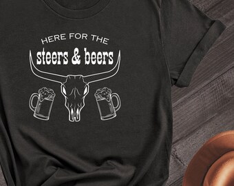 Steers & Beers Tee: Western Bull Skull, Rodeo Shirt