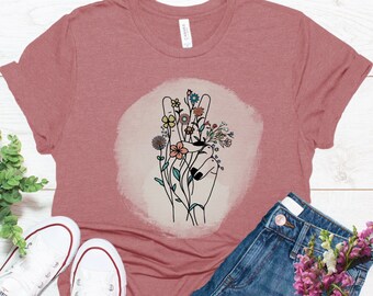 Floral Peace Sign T-Shirt, Boho Wildflower Graphic Tee
