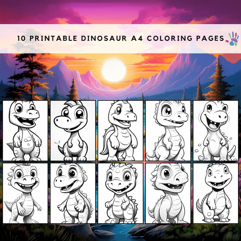 Cute Dinosaur Coloring Pages for Boys, Age 3-7 Printable A4 Fun and ...