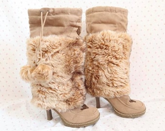 brown fur boots y2k vintage faux fur winter boots