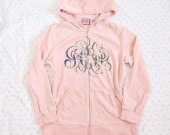juicy couture pink velour zip up hoodie y2k mcbling rhinestone