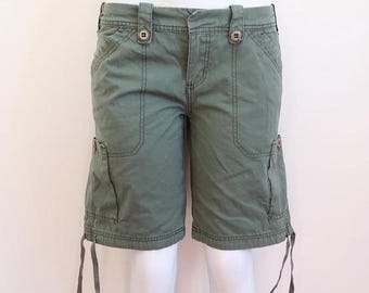 roxy cargo bermuda shorts green floral y2k surfer