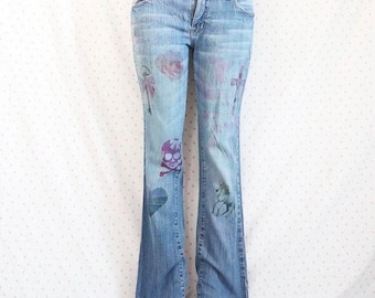 y2k graphic flare jeans rhinestone denim mcbling scene girl jeans