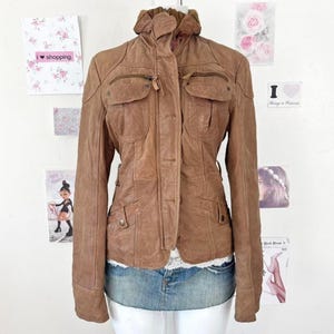 Y2K Brown Genuine Leather Safari Utility Jacket Size M — Gorpcore / Grunge