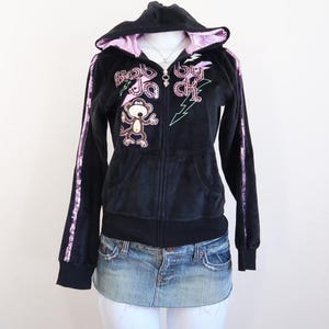 y2k bobby jack velour zip up hoodie sequin monkey graphic