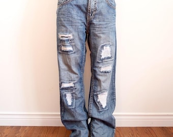 y2k black premium low rise distressed baggy jeans