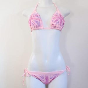 y2k pink union jack bikini set graphic string swim