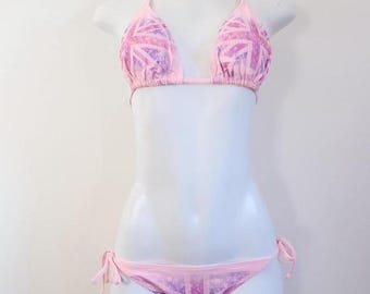 y2k pink union jack bikini set graphic string swim