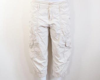 Y2k khaki cargo capri pants utility gorpcore cream size 12 petite