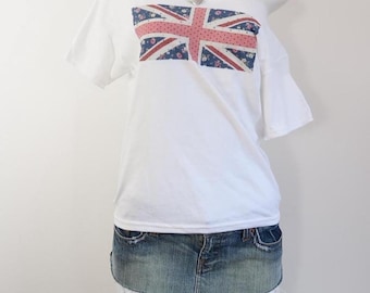 y2k floral union jack graphic tee off shoulder wide neckline