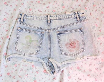 y2k patchwork denim shorts union jack acid wash vintage