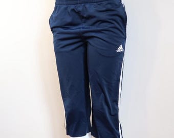 y2k adidas navy three stripe capri track pants sporty blokette size XL
