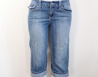 denim capri jeans cuffed low rise y2k rhinestone detail size 4
