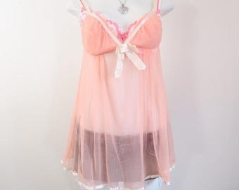 victorias secret pink babydoll slip sheer lace coquette y2k size L