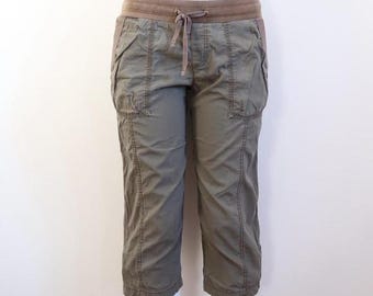 khaki cargo capri pants ribbed waist y2k utility drawstring