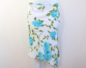 y2k white blue rose asymmetrical midi skirt coquette floral