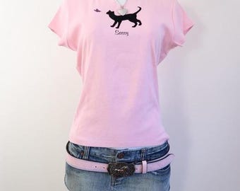 y2k pink cat graphic baby tee sassy velvet print coquette top