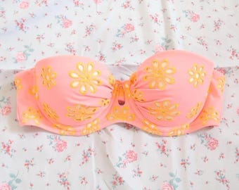victorias secret floral bikini top strapless bandeau coquette y2k