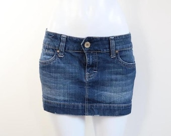 y2k micro denim mini skirt light wash raw hem low rise