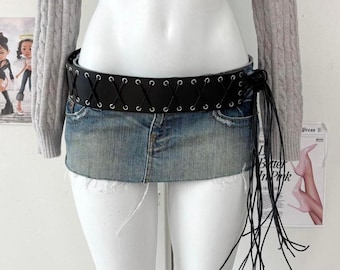 Y2K Grunge Lace Up Wide Belt Black Grommet Detail One Size — Indie / Gothic