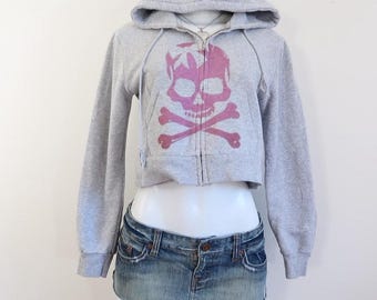 y2k skull crossbones cropped zip hoodie emo scene