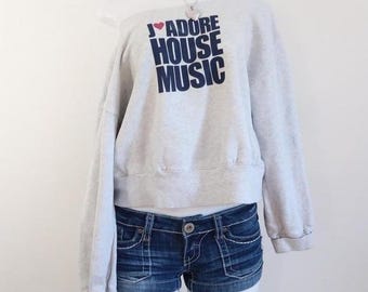 y2k i love house music off shoulder sweatshirt indie sleaze