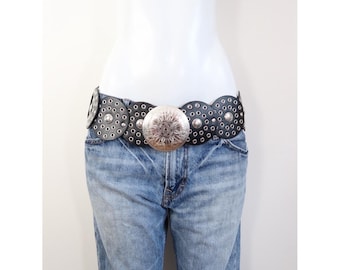 Black Western Concho Belt with Silver Medallion