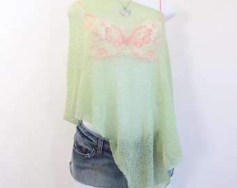 y2k lime green sheer mesh poncho top asymmetric beach