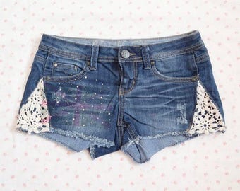 vanilla star lace panel denim shorts y2k low rise shorts