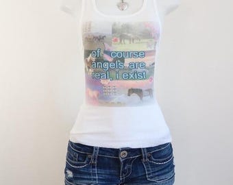 y2k angel horse tank white ribbed coquette graphic baby tee 2010s aesthetic