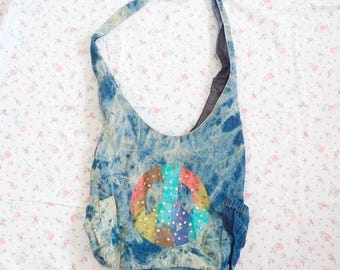 vintage y2k tie dye peace sign shoulder bag studded hobo