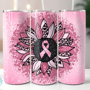 Light Pink Breast Cancer Awareness Ribbon Sunflower 20oz Tumbler Wrap