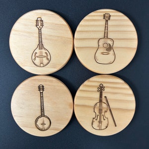 Houten onderzetters - akoestische instrumenten