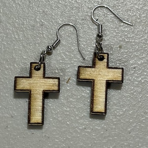 Pendientes de cruz de madera, pendientes cristianos, joyería de la iglesia