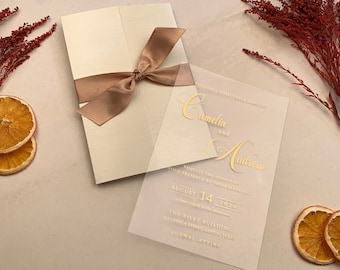 ALL IN ONE Wedding Invitation | Rsvp with Qr Code  | Online Rsvp Card and Acrylic Invitation with ribbon   | Clear Acrylic Invite | MD103